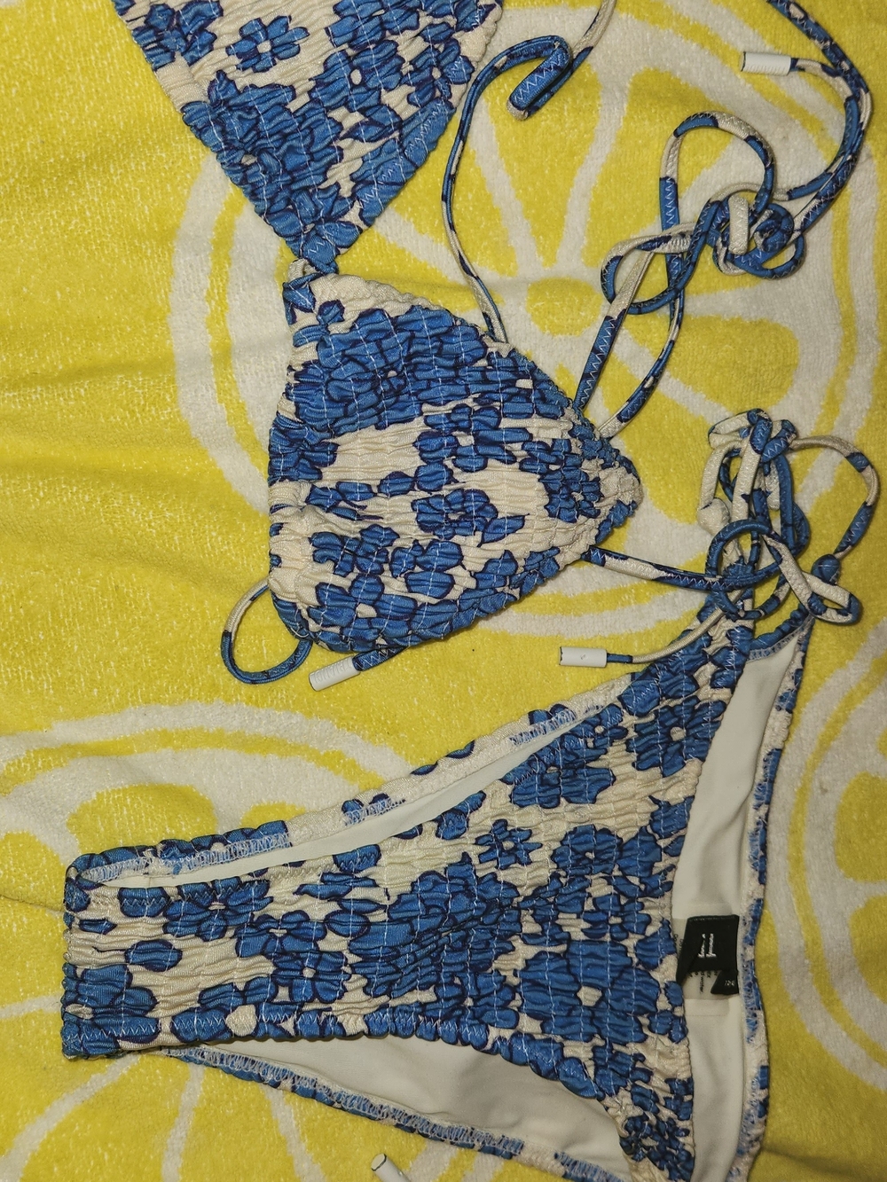 Triangl Mica Blue Smocked Floral Triangle Bikini Set - Size Small